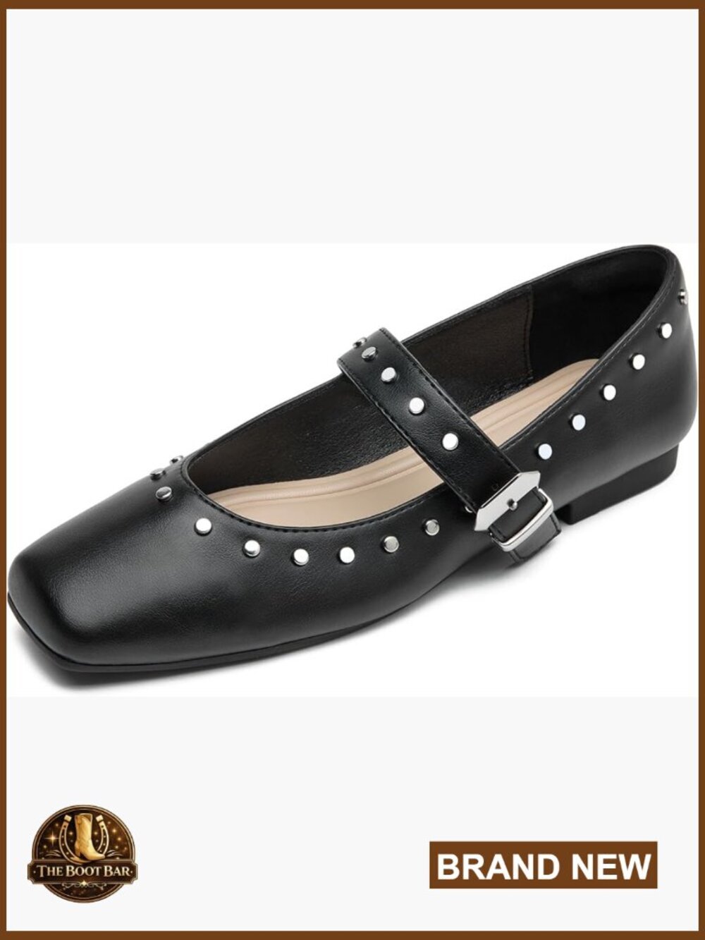 Square Toe Ankle Strap Mary Jane Dress Flats with Buckle